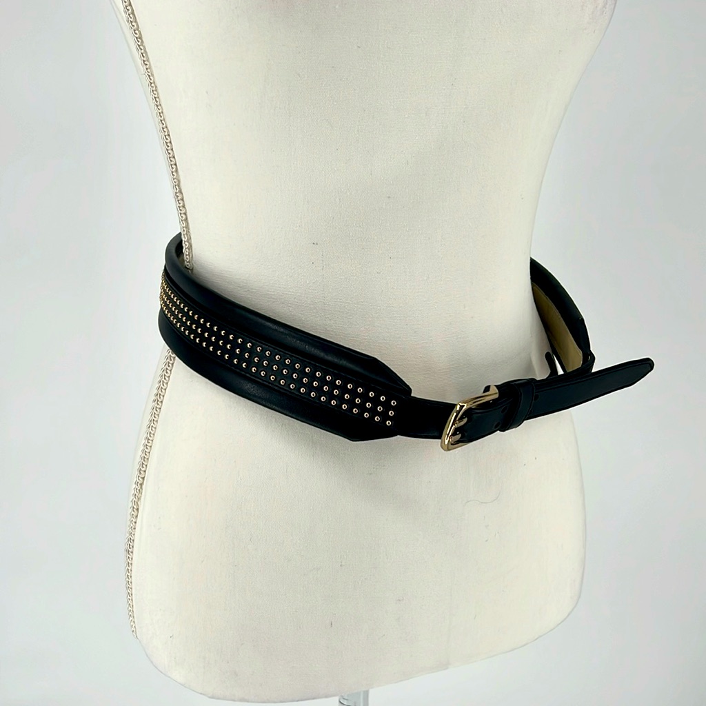 Unbranded Faux Leather Black Gold Studded Belt - Women’s